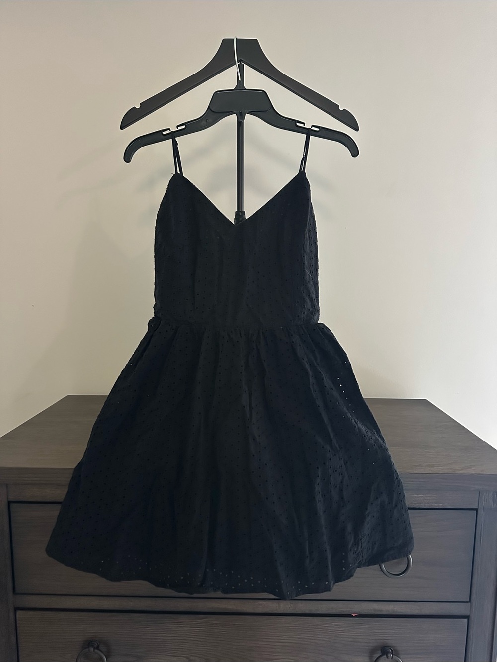 H&M Black Eyelet Spaghetti Strap Mini Dress